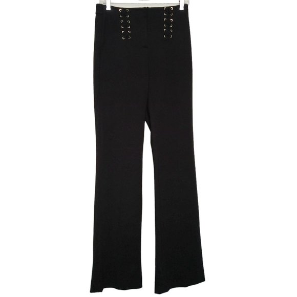WHBM Black Slim Flare Pants Womens Size 2 High Waist Decorative Lace Up Front - Picture 3 of 10